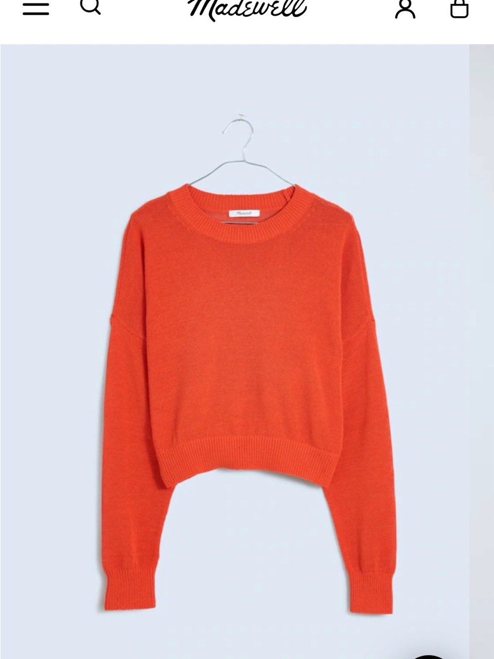 Madewell Cropped Crewneck Sweater in Bright Orange